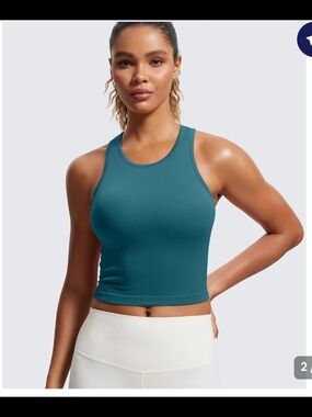 90 Degree By Reflex Teal Ribbed Racerback Crop Tank